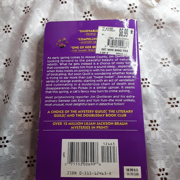 Lillian Jackson Braun The Cat Who Sang For The Birds novel Hard Copy - Picture 2 of 2